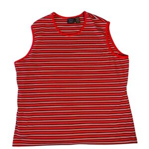 Laura Scott 20/22W Plus Size Tank Top Red White Striped Patriotic Summer Ribbed